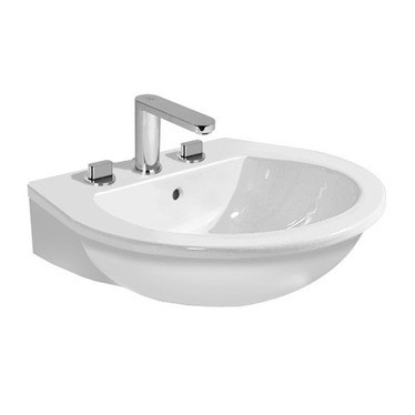 Immagine di Duravit DARLING NEW lavabo 65 cm con 3 fori per rubinetteria, con troppopieno, con bordo per rubinetteria, lato inferiore smaltato, WonderGliss, colore bianco 26216500301