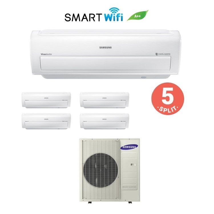 Immagine di Samsung AR7000M Climatizzatore penta split wi-fi AJ100FCJ5EH/EU+4AR07KSPDB+AR18KSPDB 7+7+7+7+18 BTU