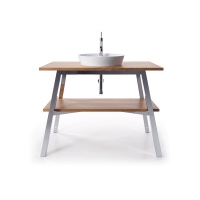 Immagine di Duravit CAPE COD mobile sottolavabo a pavimento 112 cm, struttura in acciaio finitura lucido, top finitura rovere europeo massello CC953207676