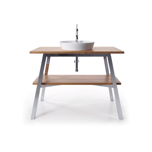 Immagine di Duravit CAPE COD mobile sottolavabo a pavimento 112 cm, struttura in acciaio finitura lucido, top finitura rovere europeo massello CC953207676