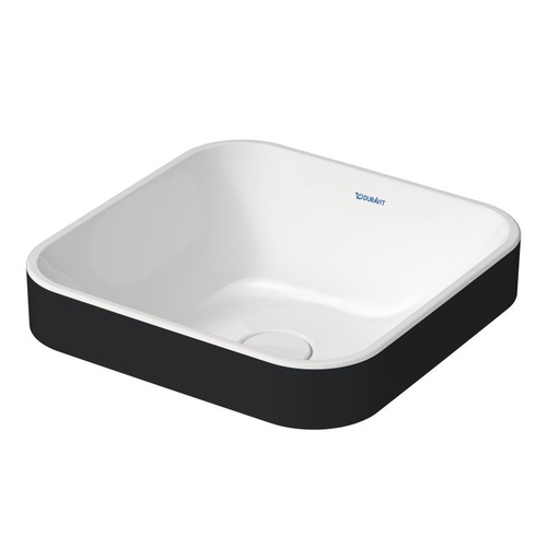 Immagine di Duravit HAPPY D.2 PLUS bacinella da appoggio soprapiano 40 cm con rettifica, senza foro e senza troppopieno, interno colore bianco finitura lucido, WonderGliss, esterno colore antracite finitura opaco 23594061001