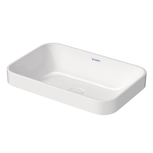 Immagine di Duravit HAPPY D.2 PLUS bacinella da appoggio soprapiano 60 cm con rettifica, senza foro e senza troppopieno, WonderGliss, colore bianco 23596000001
