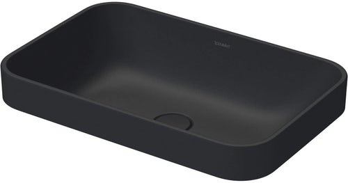 Immagine di Duravit HAPPY D.2 PLUS bacinella da appoggio soprapiano 60 cm con rettifica, senza foro e senza troppopieno, WonderGliss, colore antracite finitura opaco 23596013001