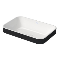 Immagine di Duravit HAPPY D.2 PLUS bacinella da appoggio soprapiano 60 cm con rettifica, senza foro e senza troppopieno, WonderGliss, interno colore bianco finitura lucido, esterno colore antracite finitura opaco 23596061001