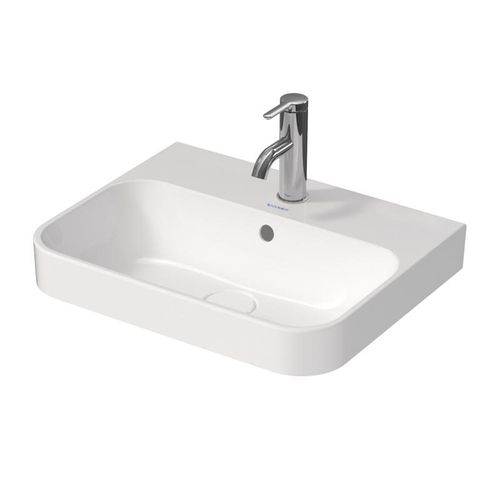 Immagine di Duravit HAPPY D.2 PLUS bacinella da appoggio soprapiano 50 cm con rettifica, senza foro, con troppopieno, WonderGliss, colore bianco 23605000601
