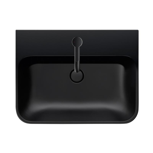 Immagine di Duravit HAPPY D.2 PLUS bacinella da appoggio soprapiano 50 cm con rettifica, monoforo, con troppopieno, WonderGliss, colore antracite finitura opaco 23605013001