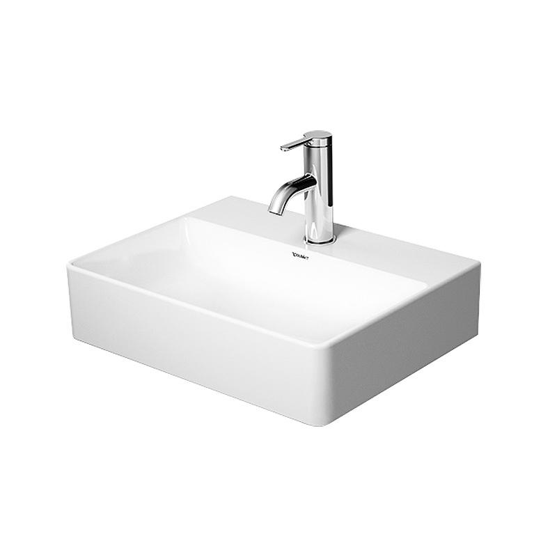 Immagine di Duravit DURASQUARE lavamani consolle 45 cm monoforo, senza troppopieno, con bordo per rubinetteria, lato inferiore smaltato, WonderGliss, colore bianco 07324500411