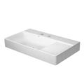 Immagine di Duravit DURASQUARE lavabo consolle asimmetrico rettificato 80 cm con 2 fori per rubinetteria, senza troppopieno, con bordo per rubinetteria, bacino a sinistra, WonderGliss, colore bianco 23488000141