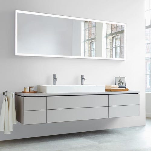 Immagine di Duravit DURASQUARE lavabo rettificato 100 cm con 2 fori per rubinetteria, senza troppopieno, con bordo per rubinetteria, colore bianco 2353100072
