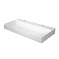 DURASQUARE lavabo rettificato 100 cm con 2 fori per rubinetteria, senza troppopieno, con bordo per rubinetteria, colore bianco