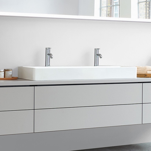 Immagine di Duravit DURASQUARE lavabo rettificato 100 cm con 2 fori per rubinetteria, senza troppopieno, con bordo per rubinetteria, colore bianco 2353100072