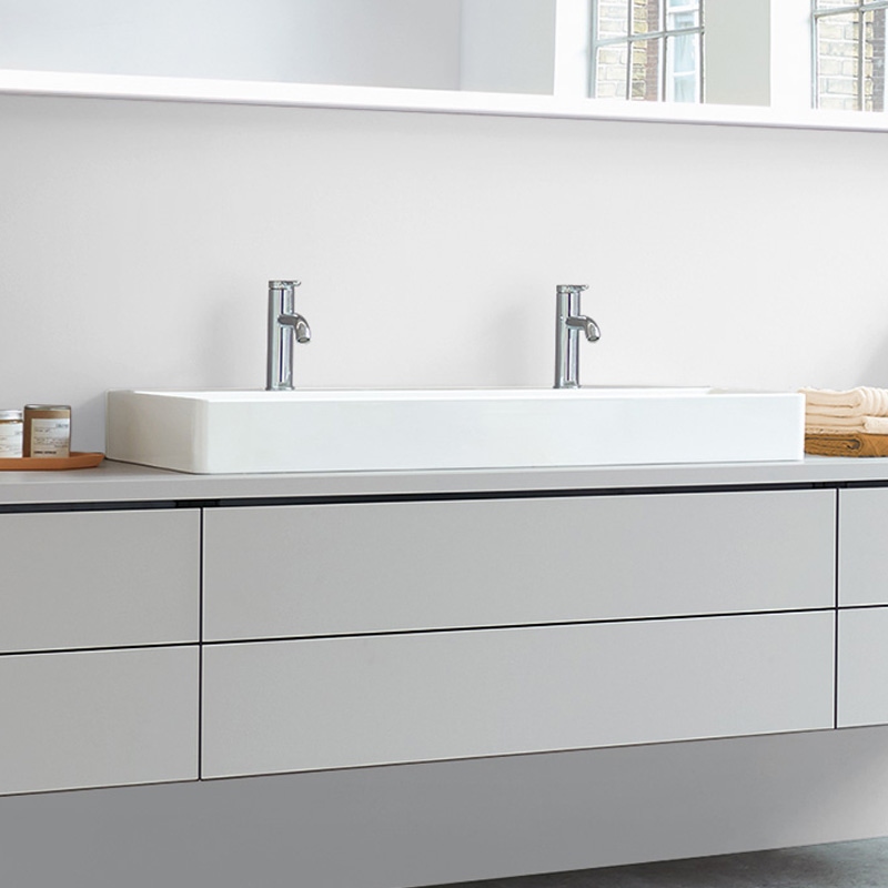 Immagine di Duravit DURASQUARE lavabo rettificato 100 cm con 2 fori per rubinetteria, senza troppopieno, con bordo per rubinetteria, colore bianco 2353100072
