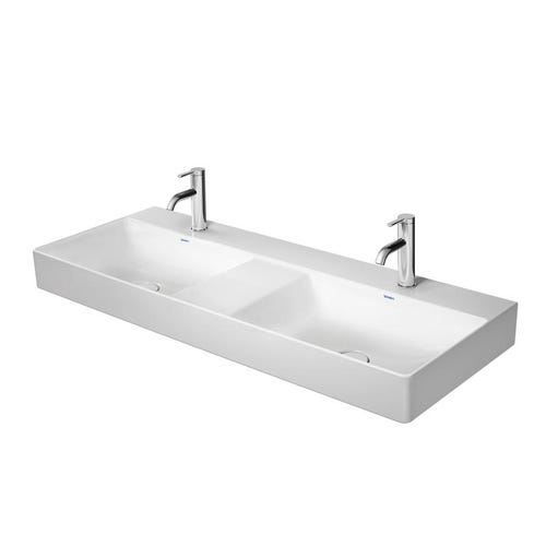 Immagine di Duravit DURASQUARE lavabo consolle doppio 120 cm monoforo, senza troppopieno, con bordo per rubinetteria, lato inferiore smaltato, WonderGliss, colore bianco 23531200411