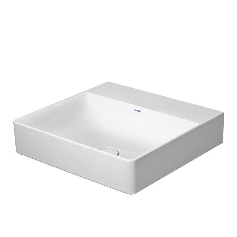 Immagine di Duravit DURASQUARE lavabo consolle 50 cm senza foro per rubinetteria, senza troppopieno, con bordo per rubinetteria, lato inferiore smaltato, colore bianco 2353500070