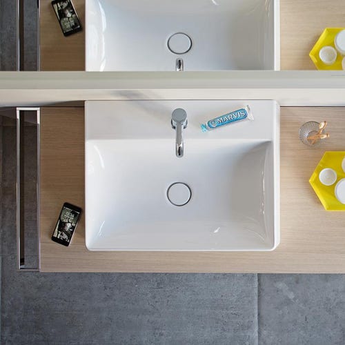 Immagine di Duravit DURASQUARE lavabo consolle rettificato 50 cm monoforo, senza troppopieno, con bordo per rubinetteria, colore bianco 2353500071