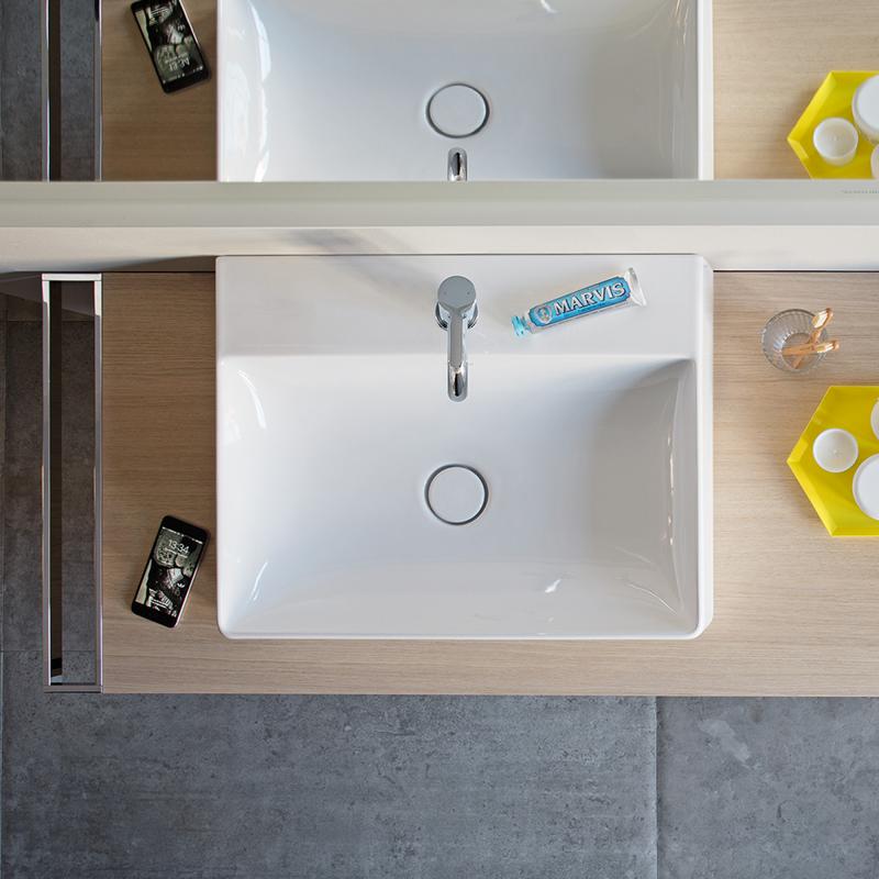 Immagine di Duravit DURASQUARE lavabo consolle rettificato 50 cm monoforo, senza troppopieno, con bordo per rubinetteria, colore bianco 2353500071