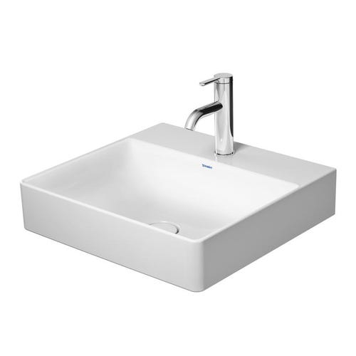 Immagine di Duravit DURASQUARE lavabo consolle rettificato 50 cm monoforo, senza troppopieno, con bordo per rubinetteria, WonderGliss, colore bianco 23535000711