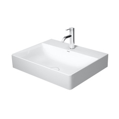 Immagine di Duravit DURASQUARE lavabo consolle 60 cm monoforo, senza troppopieno, con bordo per rubinetteria, lato inferiore smaltato, WonderGliss, colore bianco 23536000411