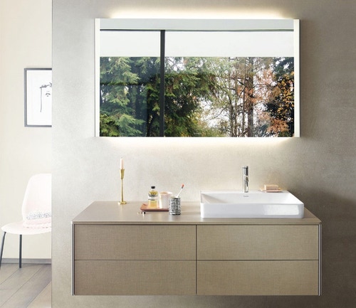 Immagine di Duravit DURASQUARE lavabo consolle 60 cm senza foro per rubinetteria, senza troppopieno, con bordo per rubinetteria, lato inferiore smaltato, WonderGliss, colore bianco 23536000701
