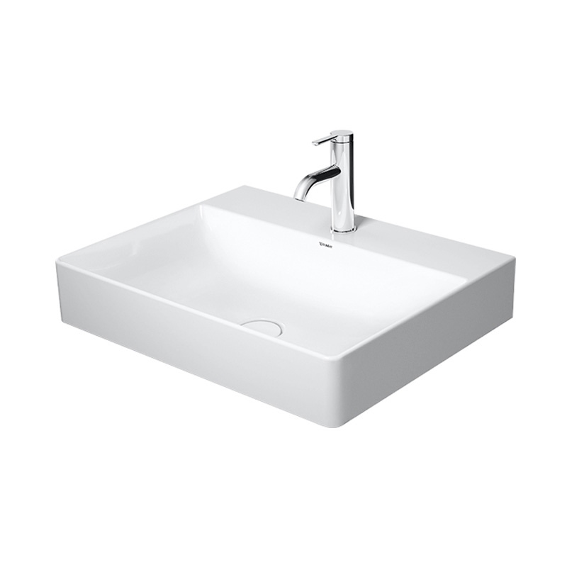 Immagine di Duravit DURASQUARE lavabo consolle rettificato 60 cm monoforo, senza troppopieno, con bordo per rubinetteria, colore bianco 2353600071