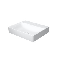 Immagine di Duravit DURASQUARE lavabo consolle rettificato 60 cm con 2 fori per rubinetteria, senza troppopieno, con bordo per rubinetteria, colore bianco 2353600014