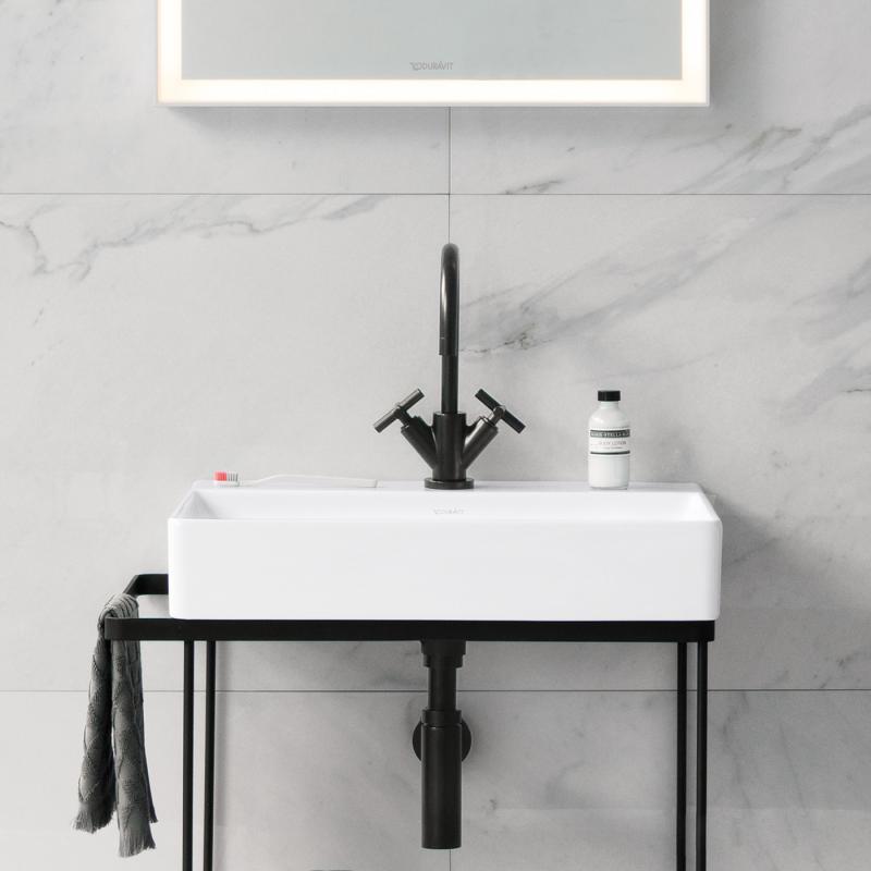Immagine di Duravit DURASQUARE lavabo consolle rettificato 60 cm con 2 fori per rubinetteria, senza troppopieno, con bordo per rubinetteria, colore bianco 2353600014