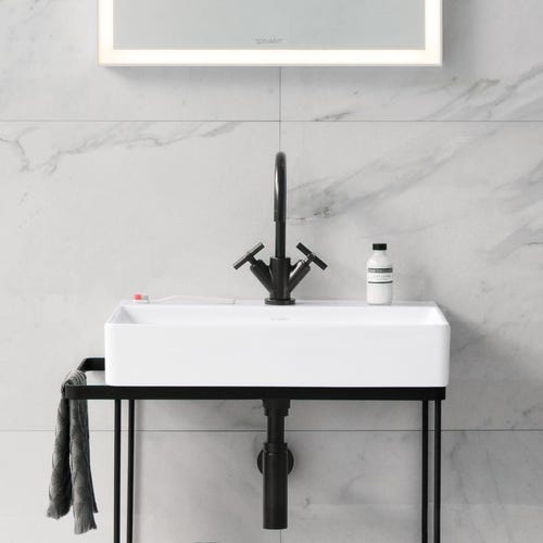 Immagine di Duravit DURASQUARE lavabo consolle rettificato 60 cm con 2 fori per rubinetteria, senza troppopieno, con bordo per rubinetteria, WonderGliss, colore bianco 23536000141