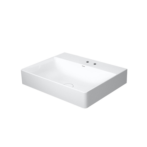 Immagine di Duravit DURASQUARE lavabo consolle rettificato 60 cm con 2 fori per rubinetteria, senza troppopieno, con bordo per rubinetteria, WonderGliss, colore bianco 23536000141