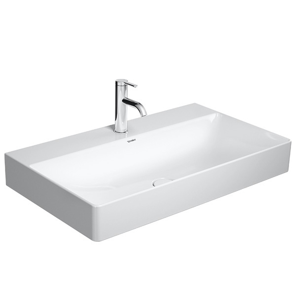 Immagine di Duravit DURASQUARE lavabo consolle rettificato 80 cm monoforo, senza troppopieno, con bordo per rubinetteria, colore bianco 2353800071