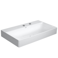 Immagine di Duravit DURASQUARE lavabo consolle rettificato 80 cm con 2 fori per rubinetteria, senza troppopieno, con bordo per rubinetteria, colore bianco 2353800014
