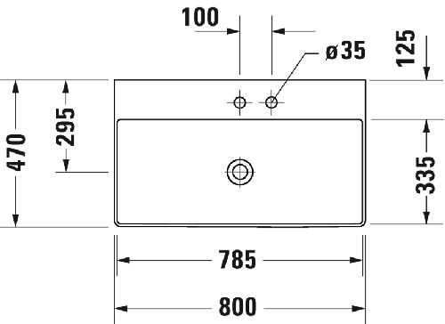 Immagine di Duravit DURASQUARE lavabo consolle 80 cm con 2 fori per rubinetteria, senza troppopieno, con bordo per rubinetteria, lato inferiore smaltato, WonderGliss, colore bianco 23538000401