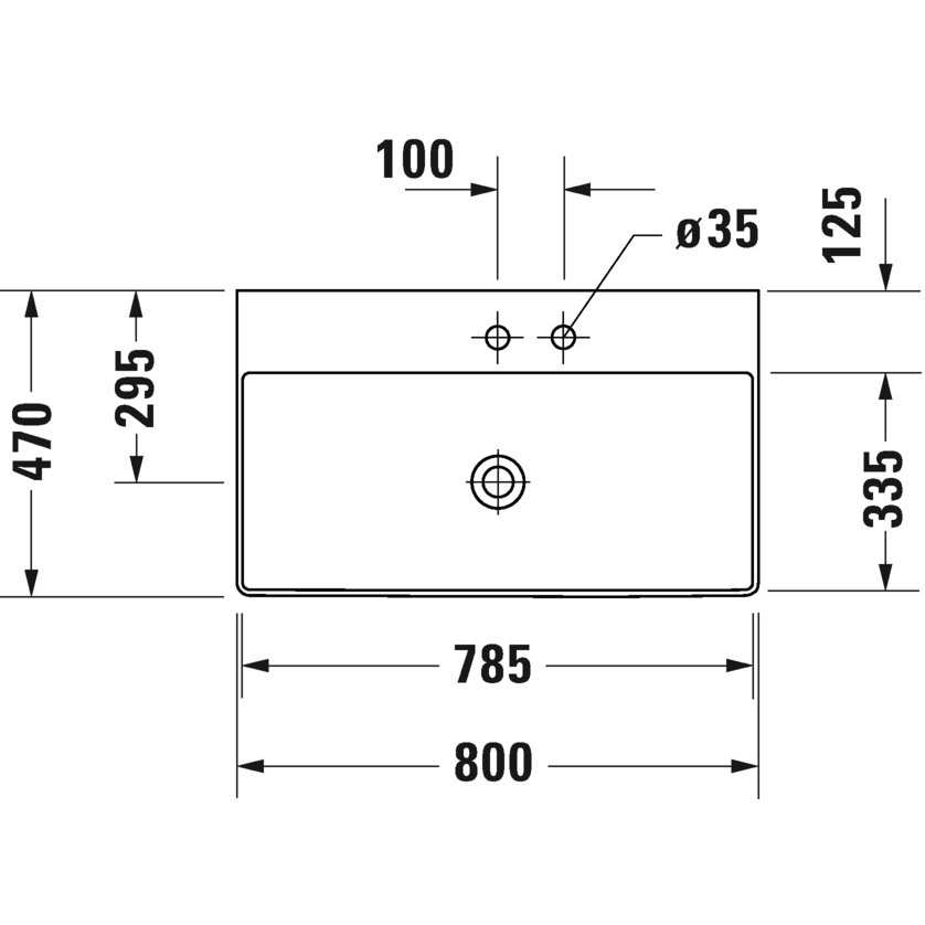 Immagine di Duravit DURASQUARE lavabo consolle 80 cm con 2 fori per rubinetteria, senza troppopieno, con bordo per rubinetteria, lato inferiore smaltato, WonderGliss, colore bianco 23538000401