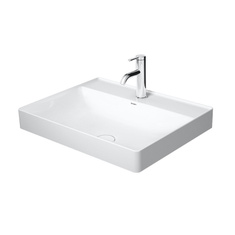 Immagine di Duravit DURASQUARE bacinella da appoggio soprapiano con rettifica 60 cm monoforo, senza troppopieno, con bordo per rubinetteria, parete posteriore smaltata, colore bianco 2354600041