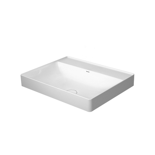 Immagine di Duravit DURASQUARE bacinella da appoggio soprapiano con rettifica 60 cm senza foro per rubinetteria, senza troppopieno, con bordo per rubinetteria, parete posteriore smaltata, colore bianco 2354600070