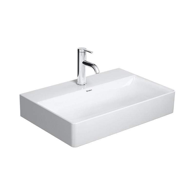 Immagine di Duravit DURASQUARE lavabo consolle Compact 50 cm monoforo, senza troppopieno, con bordo per rubinetteria, lato inferiore smaltato, WonderGliss, colore bianco 23566000411