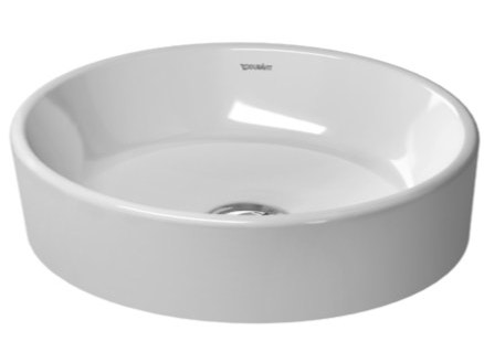 Immagine di Duravit STARCK 2 bacinella da appoggio soprapiano 43.5 cm senza foro per rubinetteria, con rettifica, senza troppopieno e senza bordo per rubinetteria, colore bianco 2321440000