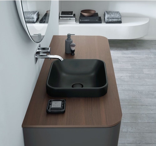 Immagine di Duravit HAPPY D.2 PLUS bacinella da appoggio soprapiano 40 cm con rettifica, senza foro e senza troppopieno, WonderGliss, colore antracite finitura opaco 23594013001