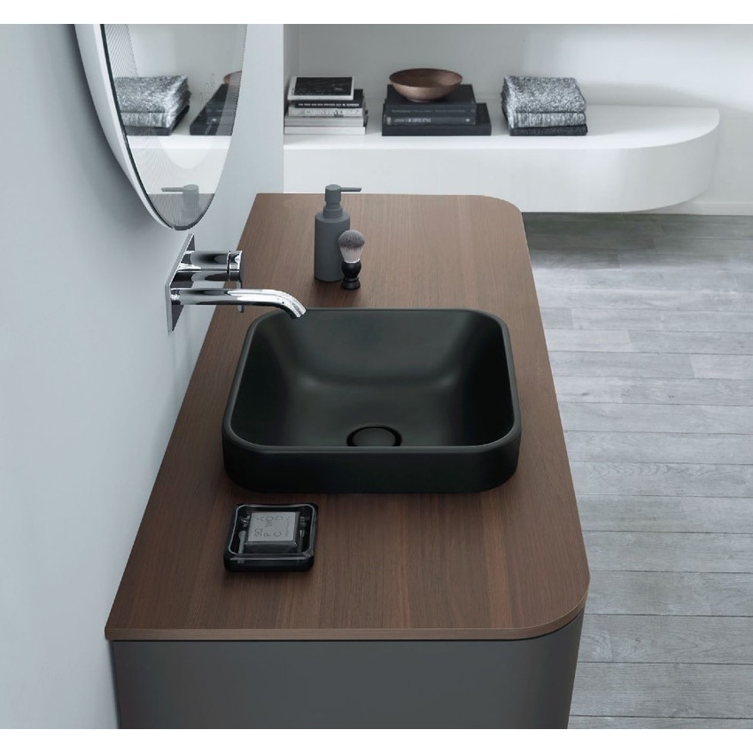 Immagine di Duravit HAPPY D.2 PLUS bacinella da appoggio soprapiano 40 cm con rettifica, senza foro e senza troppopieno, WonderGliss, colore antracite finitura opaco 23594013001