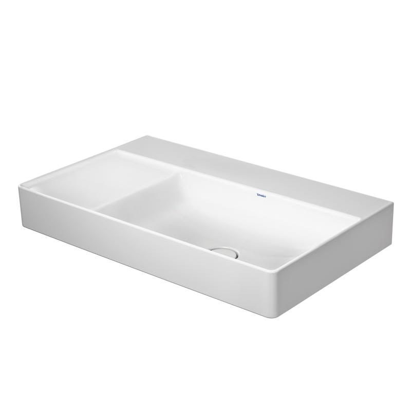 Immagine di Duravit DURASQUARE lavabo consolle asimmetrico 80 cm, senza foro per rubinetteria, senza troppopieno, con bordo per rubinetteria, bacino a destra, colore bianco 2349800070