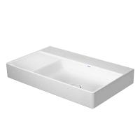Immagine di Duravit DURASQUARE lavabo consolle asimmetrico rettificato 80 cm senza foro per rubinetteria, senza troppopieno, con bordo per rubinetteria, bacino a destra, WonderGliss, colore bianco 23498000791