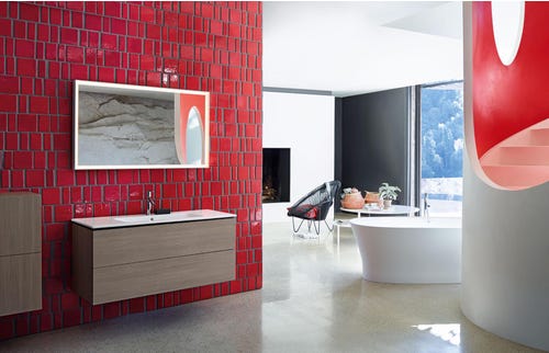 Immagine di Duravit ME BY STARCK lavabo consolle 83 cm monoforo, con troppopieno, con bordo per rubinetteria, WonderGliss, colore bianco 23368300001
