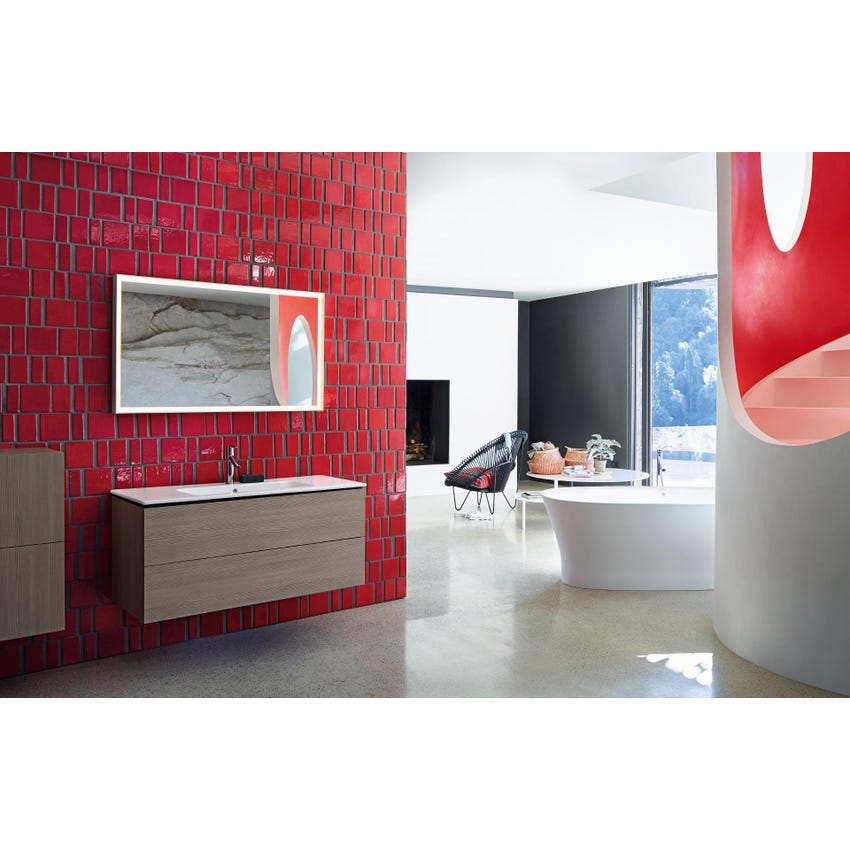 Immagine di Duravit ME BY STARCK lavabo consolle 123 cm con 3 fori per rubinetteria, con troppopieno, con bordo per rubinetteria, colore bianco 2336120030