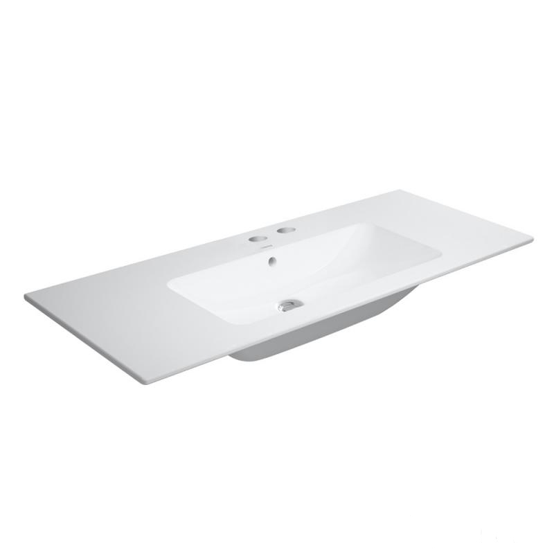 Immagine di Duravit ME BY STARCK lavabo consolle 123 cm con 2 fori per rubinetteria, con troppopieno, con bordo per rubinetteria, WonderGliss, colore bianco finitura opaco 23361232581