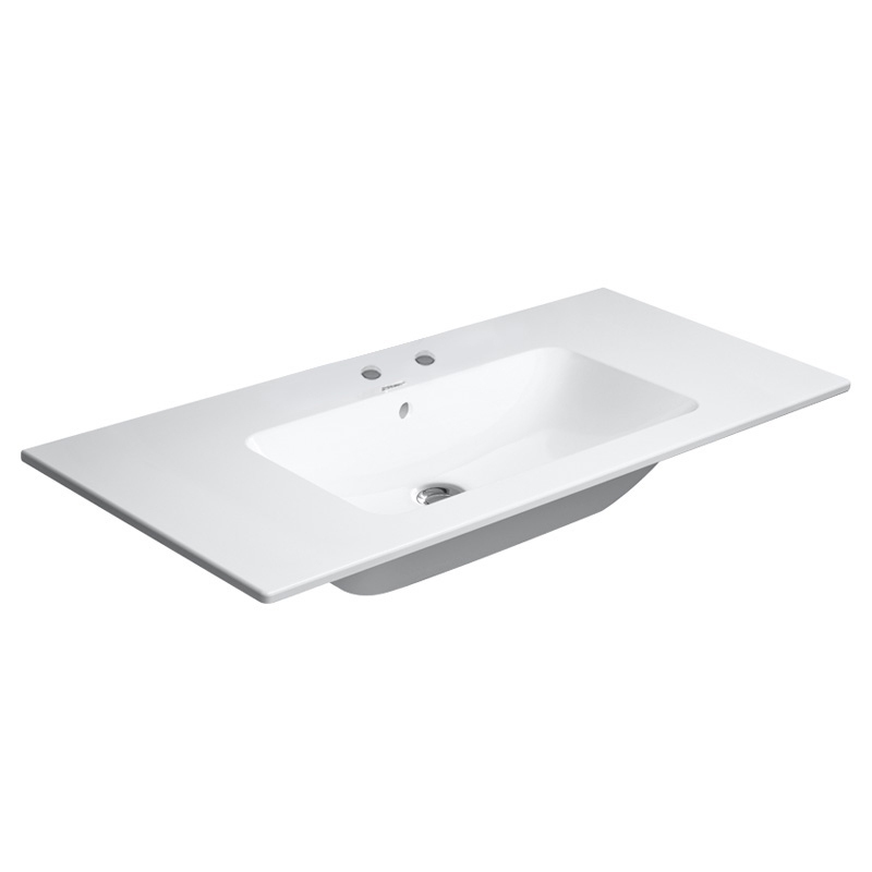 Immagine di Duravit ME BY STARCK lavabo consolle 103 cm con 2 fori per rubinetteria, con troppopieno, con bordo per rubinetteria, WonderGliss, colore bianco 23361000581