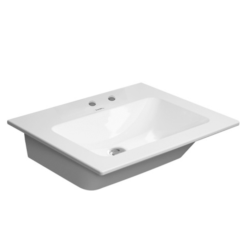 Immagine di Duravit ME BY STARCK lavabo consolle 63 cm con 2 fori per rubinetteria, con troppopieno, con bordo per rubinetteria, WonderGliss, colore bianco finitura opaco 23366332581