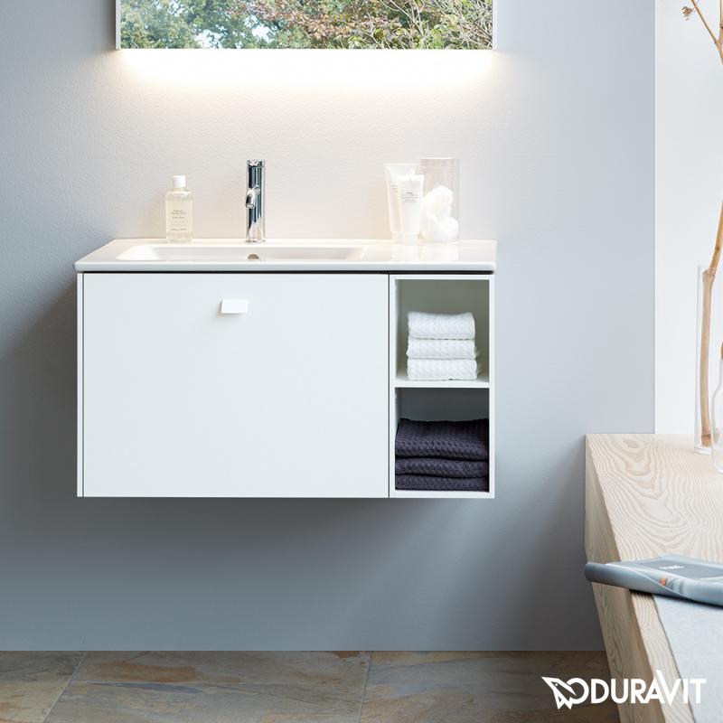 Immagine di Duravit ME BY STARCK lavabo consolle asimmetrico 83 cm monoforo, con troppopieno, con bordo per rubinetteria, bacino a sinistra, colore bianco 2345830000