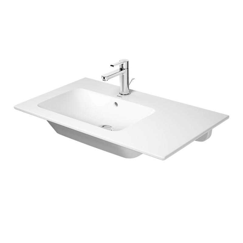 Immagine di Duravit ME BY STARCK lavabo consolle asimmetrico 83 cm monoforo, con troppopieno, con bordo per rubinetteria, bacino a sinistra, colore bianco finitura opaco 2345833200