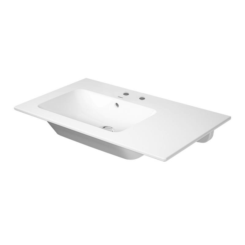 Immagine di Duravit ME BY STARCK lavabo consolle asimmetrico 83 cm con 2 fori per rubinetteria, con troppopieno, con bordo per rubinetteria, bacino a sinistra, colore bianco finitura opaco 2345833258