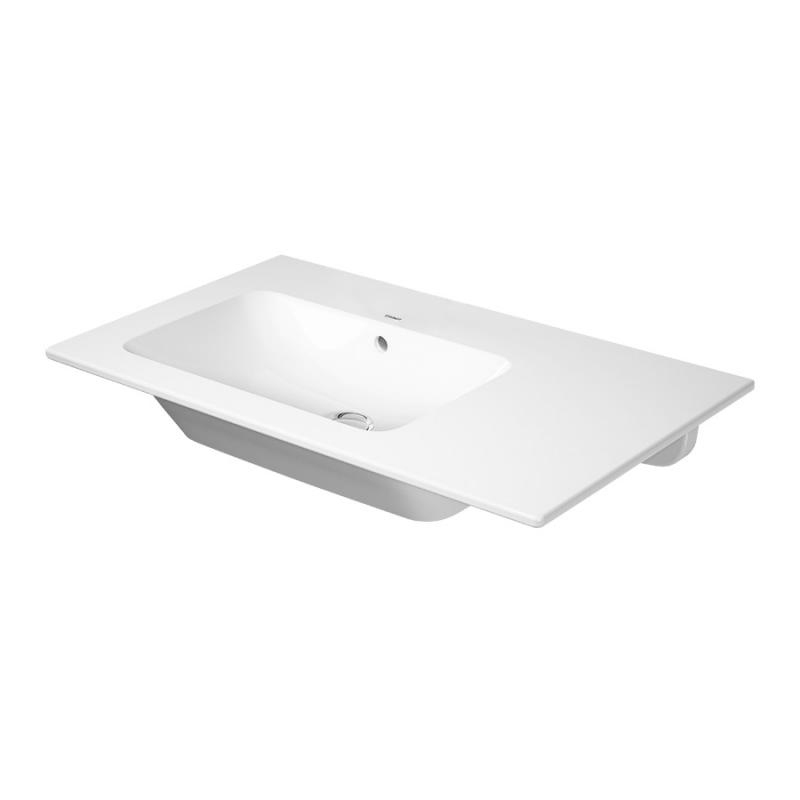 Immagine di Duravit ME BY STARCK lavabo consolle asimmetrico 83 cm senza foro per rubinetteria, con troppopieno, con bordo per rubinetteria, bacino a sinistra, colore bianco finitura opaco 2345833260