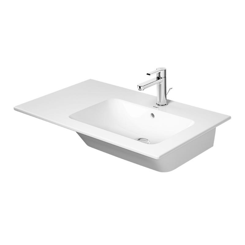 Immagine di Duravit ME BY STARCK lavabo consolle asimmetrico 83 cm monoforo, con troppopieno, con bordo per rubinetteria, bacino a destra, colore bianco finitura opaco 2346833200